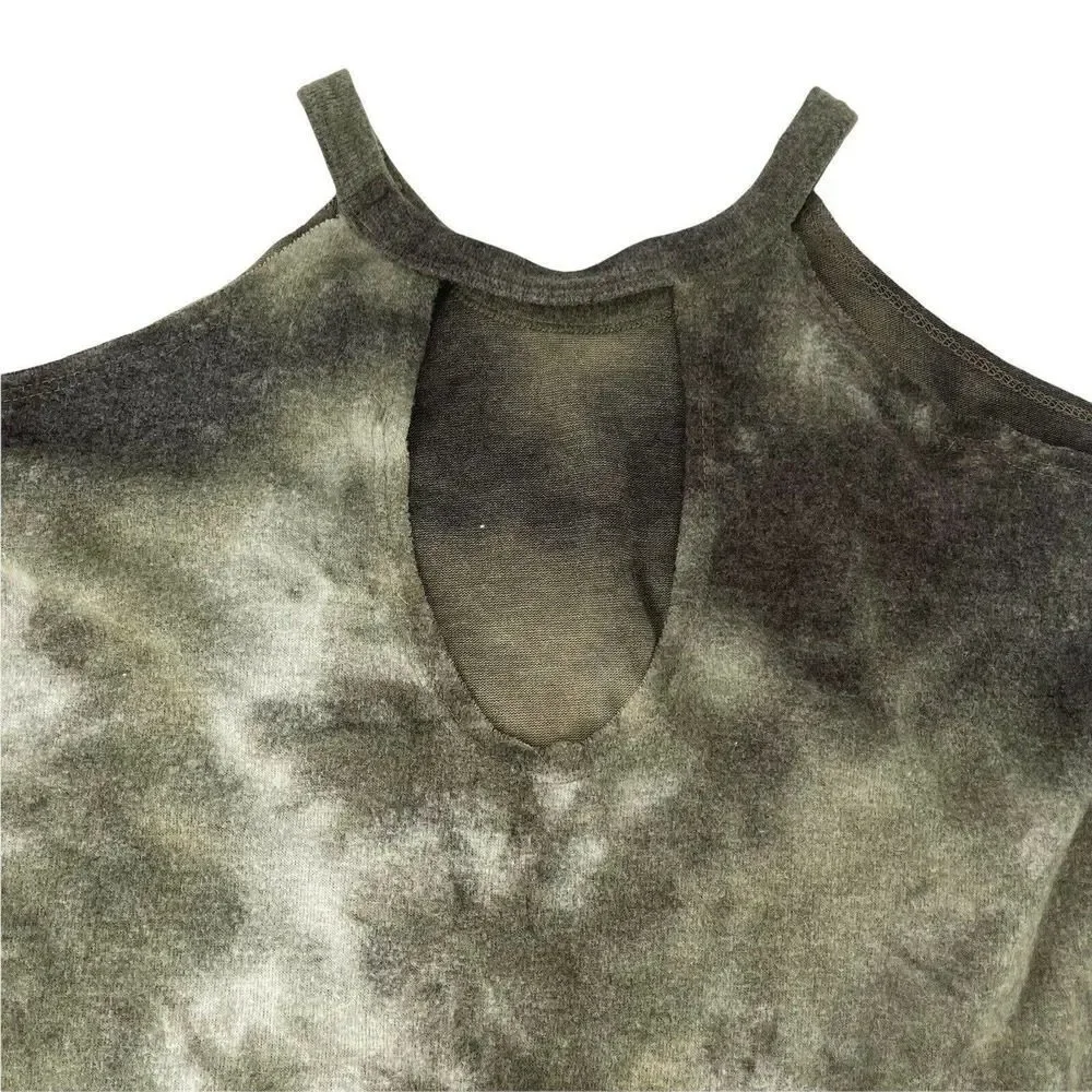 Tie Dye Cold Shoulder Sweatshirt Green Cozy Soft Inside Out 143 Story Size S Top